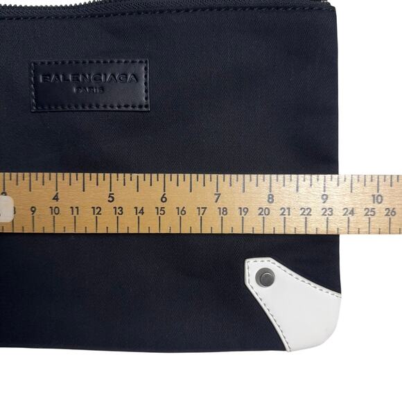 BALENCIAGA PARIS Black Canvas Travel Pouch with Leather Trim - Picture 8 of 11